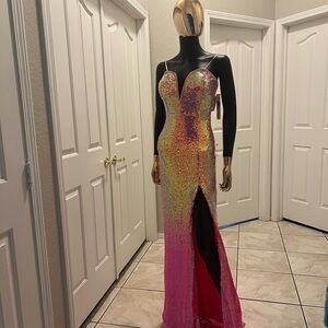 Elegant Pink Sequin Evening Gown